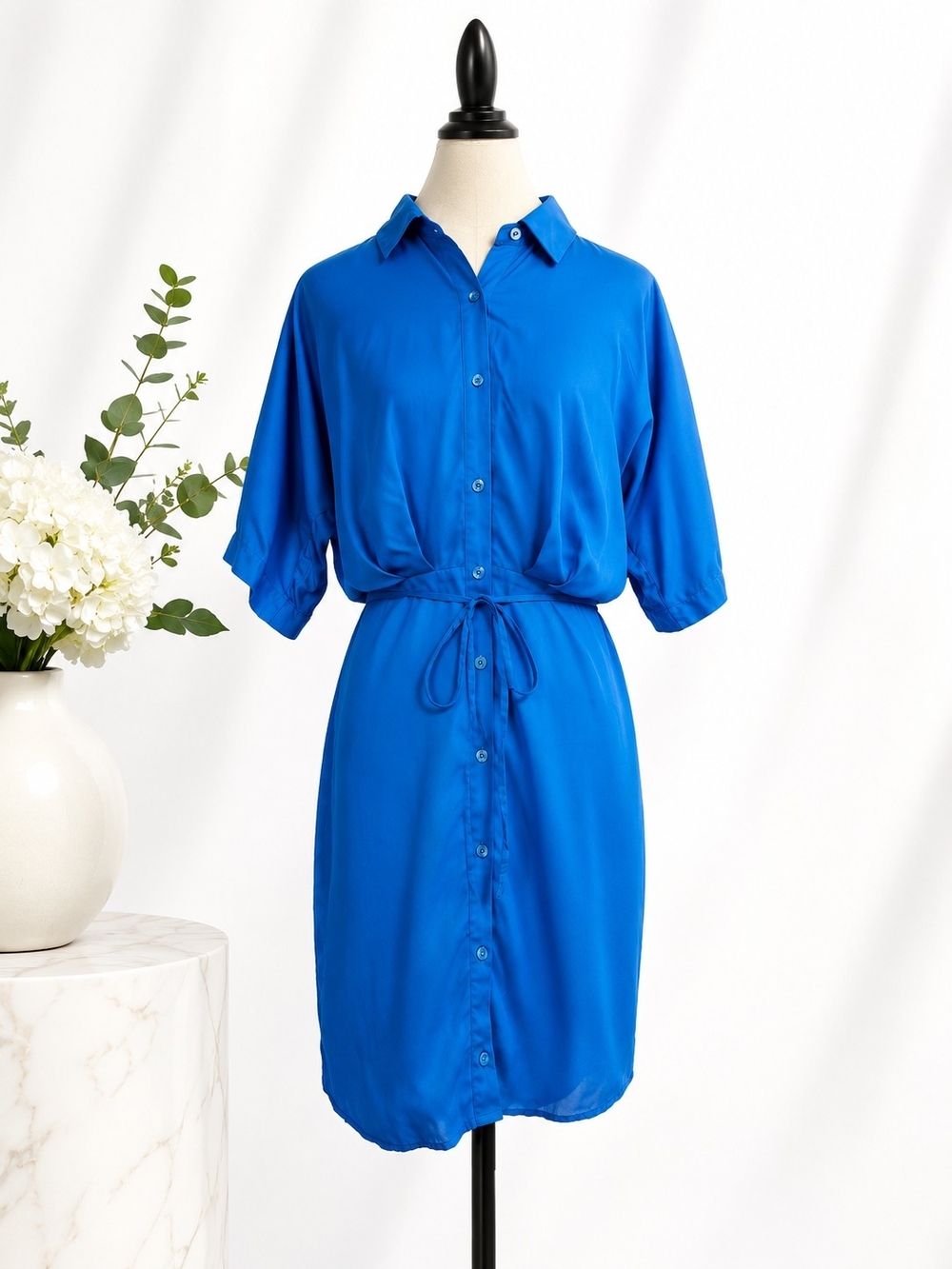Thakoon Cobalt Blue Shirt Dress with Tie Waist